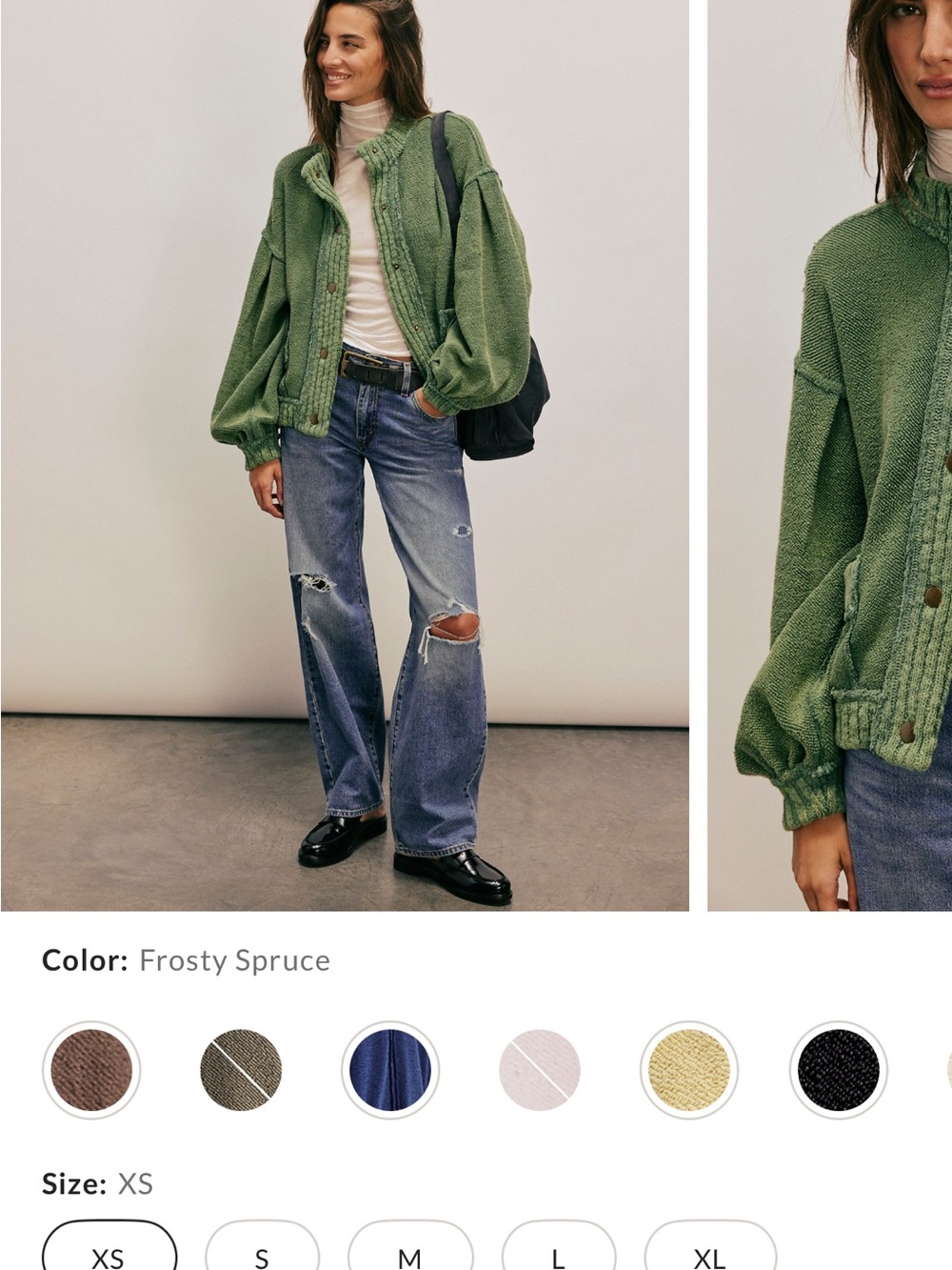 We The Free Frosty Spruce Green Knit Button-Front Cardigan
